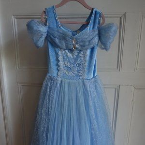 Blue Cinderella Princess Dress Costume - Halloween - Sz 130 6 7 8 - GUC